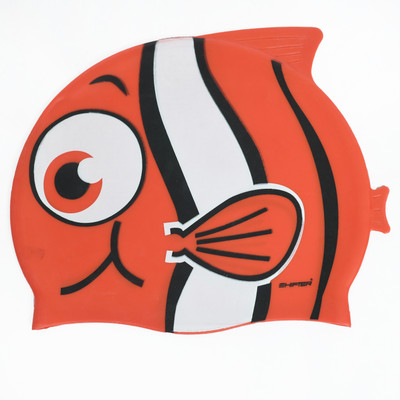 SHIFTER Silicone Cartoon Fish Swim Caps for Kids for Swimming-Fish Print Swimming Cap(Red, Pack of 1)