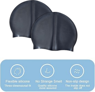 Ratnaram Swimming Black Cap 2pcs black colour Swimming Cap(Pack of 2)