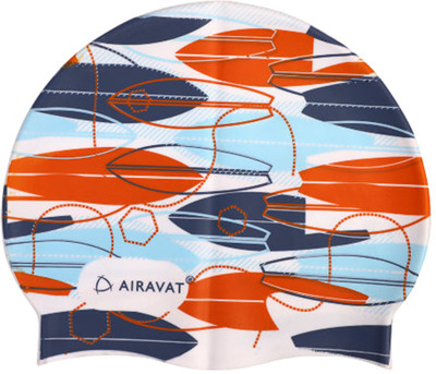 airavat Extra Long Swimming Cap (White/Blue/Orange) Swimming Cap(Pack of 1)