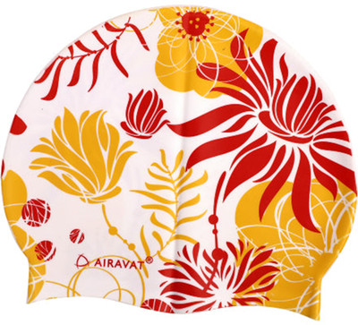 airavat Extra Long Swimming Cap (White/Yellow/Red) Swimming Cap(Pack of 1)
