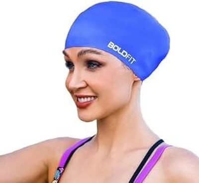 BOLDFIT Swimming Cap Men Swim Cap for Women Swimming Pool Cap Full Head Cover Silicon Swimming Cap(Blue, Pack of 1)