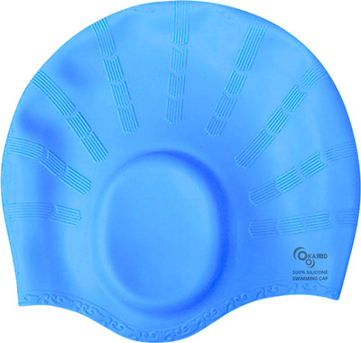 KARBD Light BLue Silicone Swimming Cap with Ear & Hair Protection Swim Pool Head Cap Swimming Cap(Blue, Pack of 1)