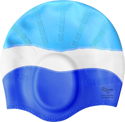 KARBD Silicone Swimming Cap with Ear & Hair Protection Unisex Swim Pool Head Cap Swimming Cap(Multicolor, Pack of 1)