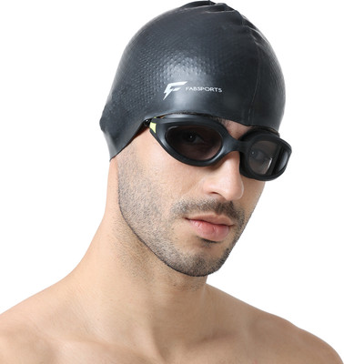 FABSPORTS Swim Goggles & Caps Combo Swimming Goggles(Black)