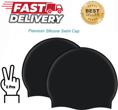 Ratnaram Swimming Black Cap Water Cap s Extra Pure Siliconee Swimming Cap(Pack of 2)
