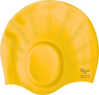 KARBD Silicone Swimming Cap with Ear & Hair Protection Unisex Swim Pool Head Cap Swimming Cap(Yellow, Pack of 1)