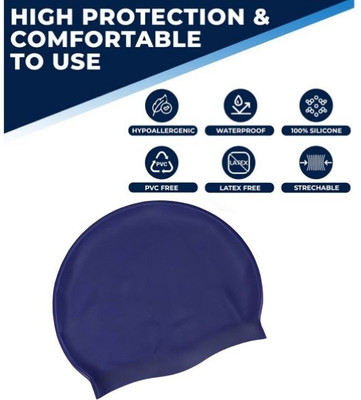 Ratnaram navy blue Swimming Cap Water Cap Extra Stretch Pure Silicone Swimming Cap(Pack of 1)