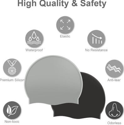 Ratnaram Swimming Cap 2pcs plain Black Grey colour Swimming Cap(Pack of 2)