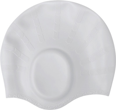 KARBD Silicone Swimming Cap with Ear & Hair Protection Unisex Swim Pool Head Cap Swimming Cap(Silver, Pack of 1)