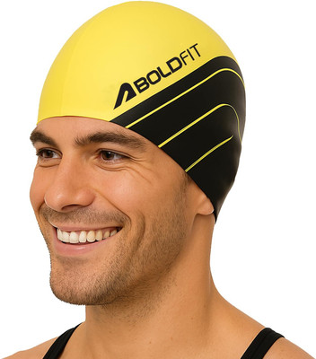 BOLDFIT Swimming Cap Men Swim Cap for Women Swimming Pool Cap Full Head Cover Silicon Swimming Cap(Yellow, Pack of 1)