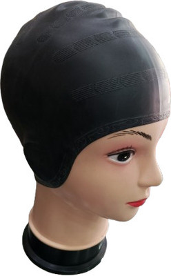 HYORTS ® Ear Swimming Cap & Hair Protection Unisex Swim Pool Head Cap(Black, Pack of 1) Swimming Cap(Pack of 1)