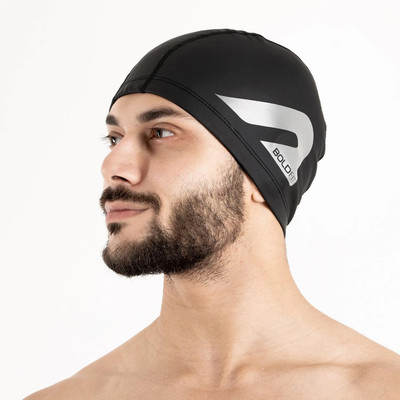 BOLDFIT Swimming Cap for Men and Women full Head Cover Pool Swim Cap Swimming Cap(Black, Pack of 1)