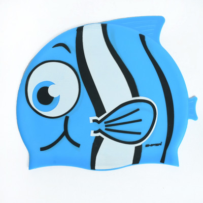 SHIFTER Silicone Cartoon Fish Swim Caps for Kids for Swimming-Fish Print Swimming Cap(Blue, Pack of 1)