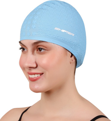 SHIFTER Swimming Cap For Men Women Silicone Long Hair Extra Stretch Swim Swimming Cap(Black, Pack of 1)