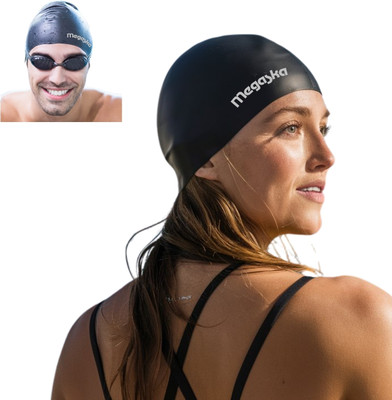 megaska Unisex Soft Silicon Swimming Cap(Black, Pack of 1)