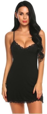 KLOVVY Women Nighty(Black)