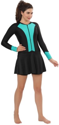 Bosky Frock style Front zipper Full Sleeves with Removable Pad Short tights Self Design Women Swimsuit