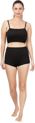 WAVEMAX WAVEMAX Two Piece Swimwear with Solid Black Colour Crop Top and Short for Women Solid Women Swimsuit