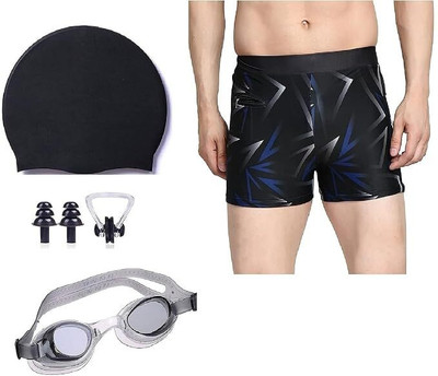Lebami Men Swimming Costume | Shorts | Trunk, 1 Goggles, 1 Cap, 1 Nose Clip & 2 Earplug Printed Men Swimsuit