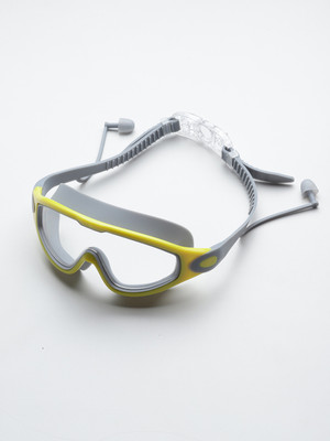 MUHURATAM Aarika Unisex Siilicone Yellow-Grey Swimming Goggles Gear Big Frame Goggle Swimming Goggles