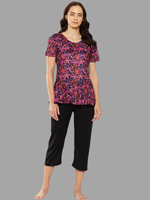 Adrenex Adrenex Womens Rani-Balck Colour Floral Print Nylon Swim Suit With Goggle Self Design Women Swimsuit