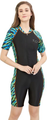 ZIUM Women with Front Zip & Side Print one Piece Half Sleeve for Swimming Printed Women Swimsuit