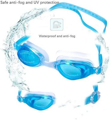 Aarika Unisex Siilicone Blue Swimming Goggles Leakproof Anti Fog Glass Swimming Goggles(Blue)