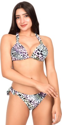 Bare Dezire Solid Strap Neck Polyester Swim Bikini Set Animal Print Women Swimsuit