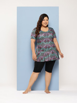 Aarika Aarika Womens Green-Black Colour Abstract Print Nylon Plus Size Swim Suit Printed Women Swimsuit