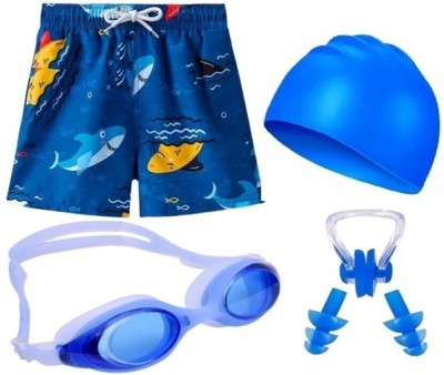 Lebami Boy 1 Swimming Shorts, 1 Goggles, Cap 1 Nose Clip 2 Ear Plugs Graphic Print Boys Swimsuit