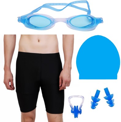 THE MORNING PLAY MEN SWIMMING COSTUME GOGGLE CAP BLUE 2 EARPLUG NOSECLIP Printed Men Swimsuit