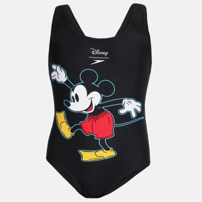 SPEEDO Speedo Disney Mickey Mouse One Piece, Trooper Logo Black/White/Risk Red Self Design Girls Swimsuit