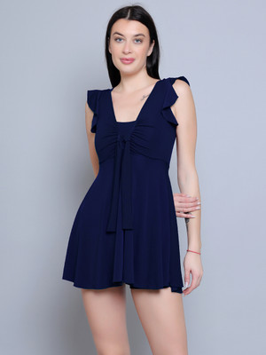 Kamz N-Gal Lycra Frock Style With Inner Short Padded One Piece Swimming Costume Solid Women Swimsuit