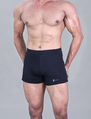 Keepfit men black swimming trunks with contrast mesh pannel design Solid Men Swimsuit