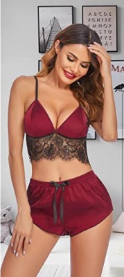 KLOVVY Women Solid Maroon Top & Shorts Set