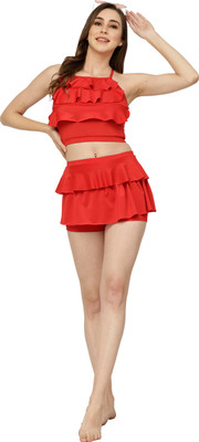 Cukoo CUKOO Red Solid Frill Swim Bottom Solid Women Swimsuit