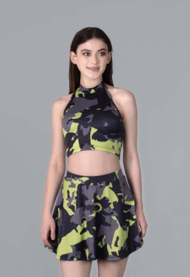 Keepfit women camouflage printed padded halter neck top and skirt swimset Printed Women Swimsuit