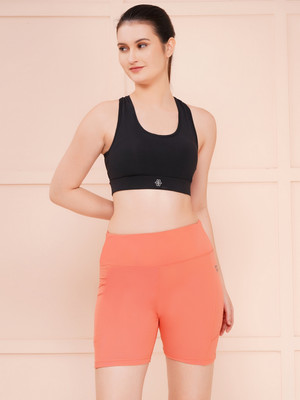 Brauch Brauch Coral Pink High‑Waist Swim Shorts Solid Women Swimsuit