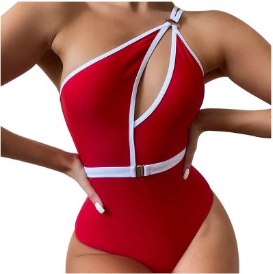 HUR THUR FASHION White Edge Solid Women Swimsuit