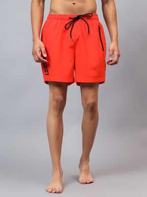 La Intimo Solid, Printed Men Orange Bermuda Shorts