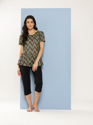 Adrenex Adrenex Womens Green-Black Colour Abstract Print Nylon Swim Suit With Goggles Printed Women Swimsuit