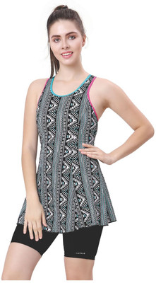 Lactra Racer-Back Swimdress with Boyleg and Built-In Bust Support, One-Piece Swimsuit Printed Women Swimsuit