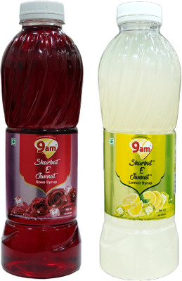 9am Sharbat E Jannat Combo Pack of 2 (Rose 750ml+ Lemon 750ml) Rose, Lemon(750 ml, Pack of 2)