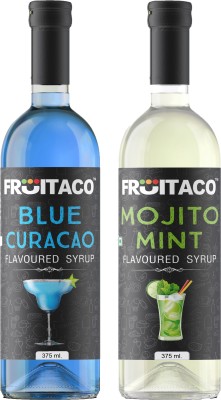 fruitaco Blue Curacao Mojito Mint Mocktail Syrup for Mocktails, Cocktails 375ml each(750 ml, Pack of 2)