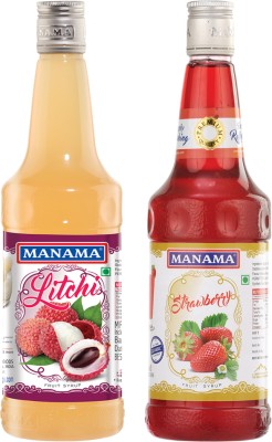 MANAMA Litchi Syrup and Strawberry Syrup, Mixer for Mocktails, Cocktails, Drinks, Juices(750 ml, Pack of 2)