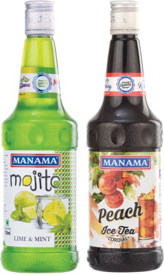 MANAMA Lime and Mint Syrup and Peach Ice Tea Syrup, Mixer for Mocktails, Cocktails, Drinks, Juices(750 ml, Pack of 2)