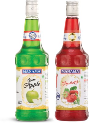 MANAMA Green Apple Syrup and Strawberry Syrup, Mixer for Mocktails, Cocktails, Drinks, Juices(750 ml, Pack of 2)