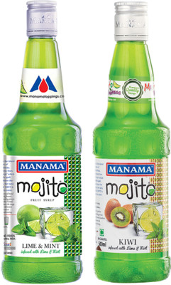 MANAMA Lime Mint Mojito Syrup and Kiwi Mojito Syrup, Mixer for Mocktails, Cocktails, Drinks, Juices(500 ml, Pack of 2)