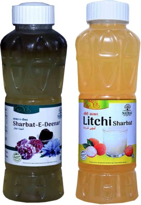 NATRAJ The Right Choice Sharbat-E-Deenar & Litchi Sharbat 1500 Ml (Pack of 2 x 750 ml Bottle) DEENAR, LITCHI(1500 ml, Pack of 2)