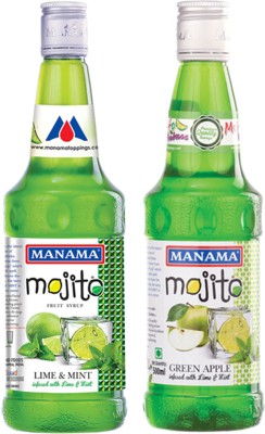 MANAMA Lime Mint Mojito Syrup and Green Apple Mojito Syrup, Mixer for Mocktails, Cocktails, Drinks, Juices(500 ml, Pack of 2)